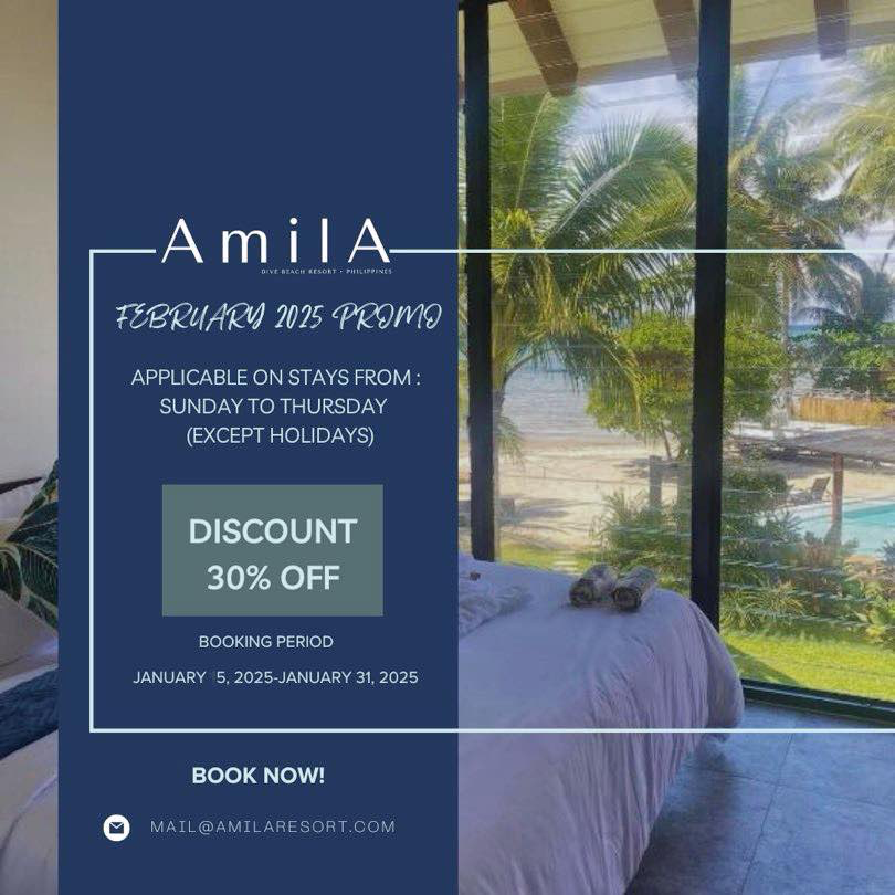 Discover Serenity At Amila Resort With Our Exclusive Weekday Promo. Enjoy 30% Off On Stays From Sunday To Thursday In A Stunning Bedroom Overlooking The Pool And Garden. Book Between January 5 31, 2025, For February 2025 Stays (excludes Holidays). Contact Us For Details.